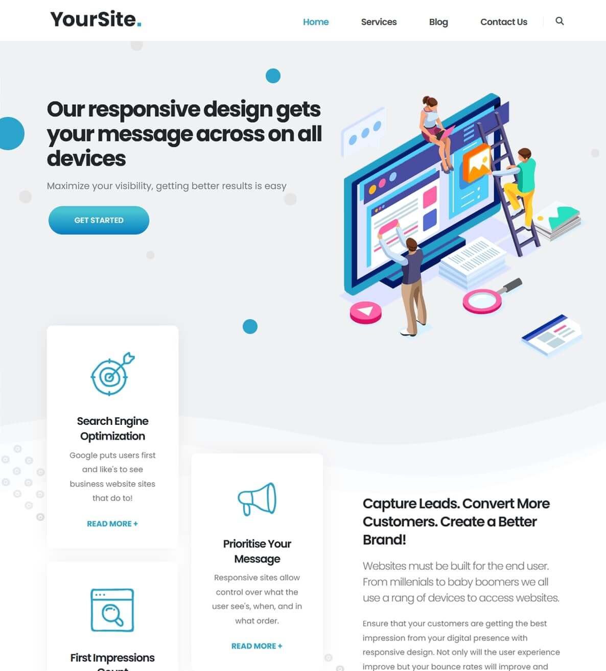 Responsive website content displayed on tablet or desktop device